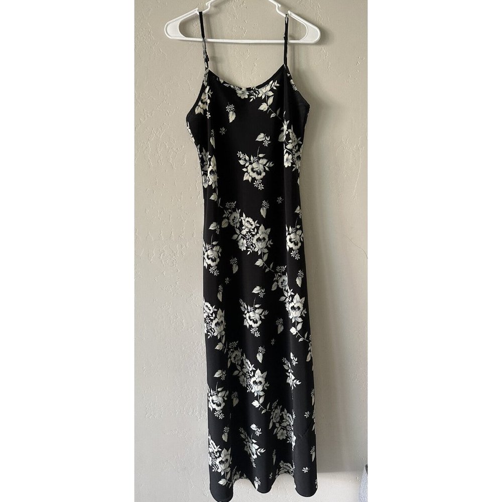 90s Maxi Moody Black/Gray Floral Tank Dress Fairy grunge
